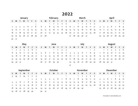 Blank Editable Calendar 2022